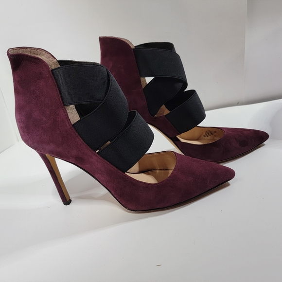 Vince Camuto Nigel Heels Sugar Plum Suede Pointy Toe Elastic Straps Sz 9.5M - Picture 3 of 9
